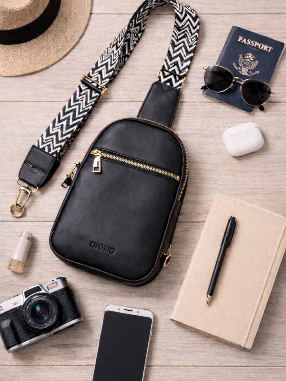 DIOMO Black RFID Sling Bag Crossbody Travel Anti Theft - Picture 2 of 12